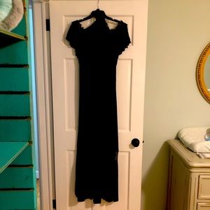 Alice and Olivia Navy Gown with Black Lace